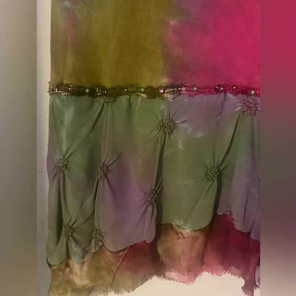 🌹COCO MEZON EUC Stunning Boho Tie Dye Pink/Green Embroidered Beaded Sz S Dress! - Picture 6 of 10